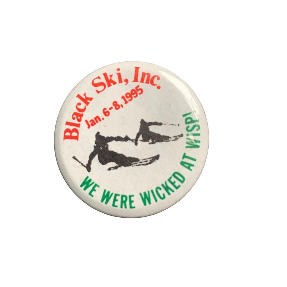 Vintage Black Ski Pinback Button 1990s